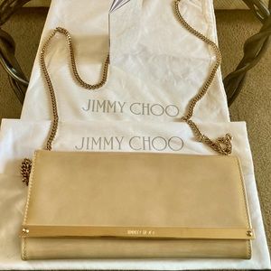 Jimmy Choo Milla Clutch, Beige Leather with chain, dust bags & authenticity card